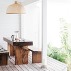 Если минимализм - ваш выбор, то лаконичные стол и скамьи из деревянного массива могут стать украшением вашей террасы.